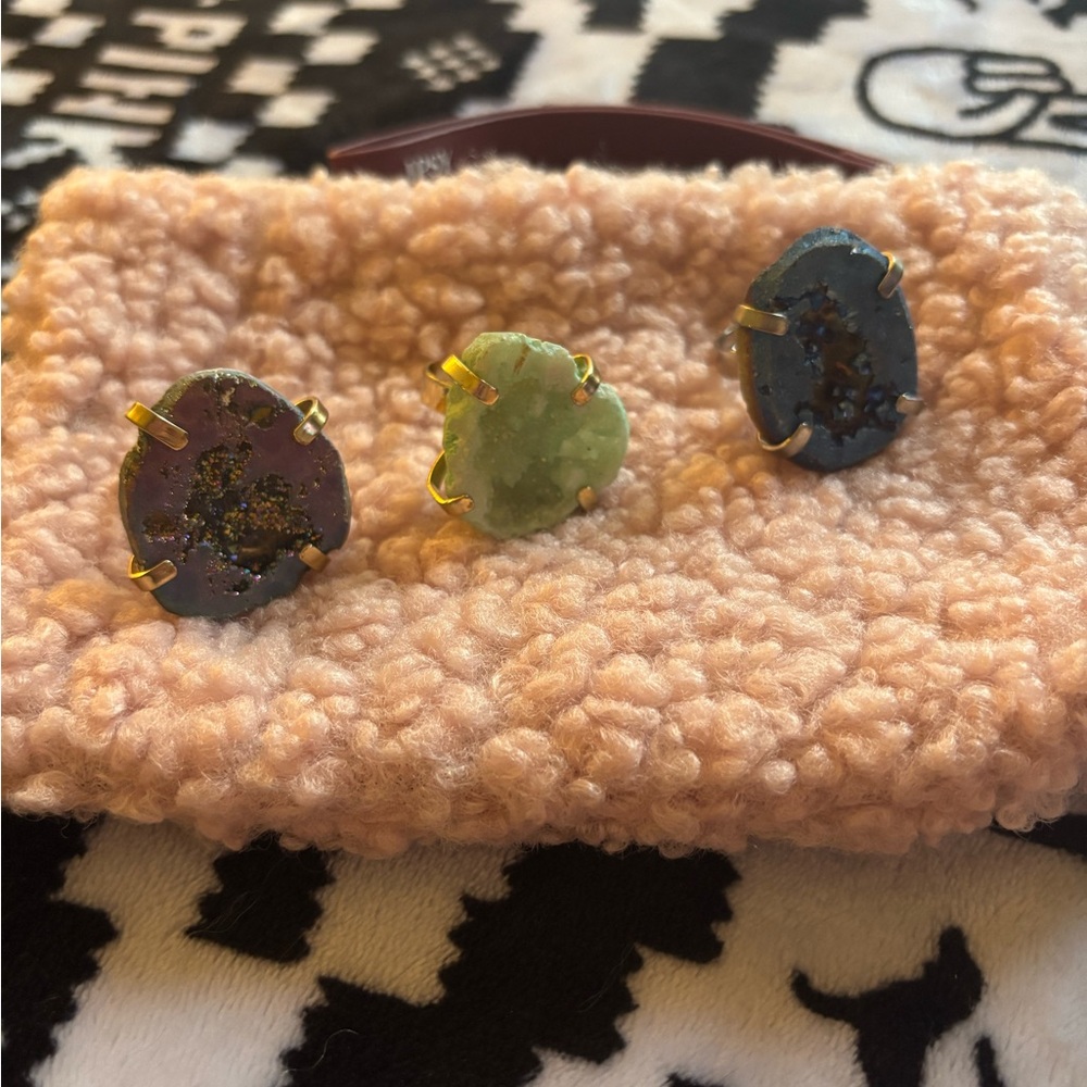 Gemstone Geode Stud Ring Set